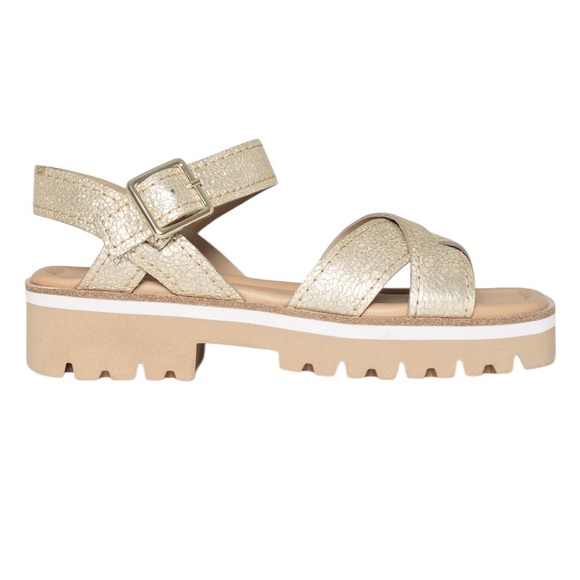 DONALD J PLINER Leather Platino Strap Sandals Size 8 Gold Sparkle Lug Sole EUC - Picture 3 of 17